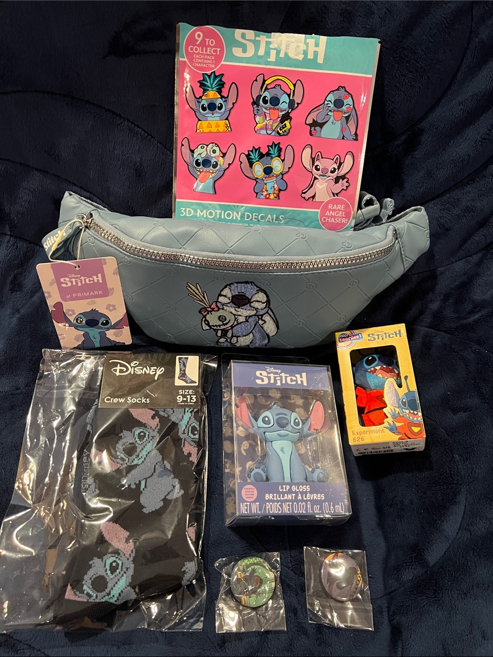 Disney’s Stitch Bundle! Primark Stitch Fanny Waist Bag/Socks/Plush/Pins/Decal